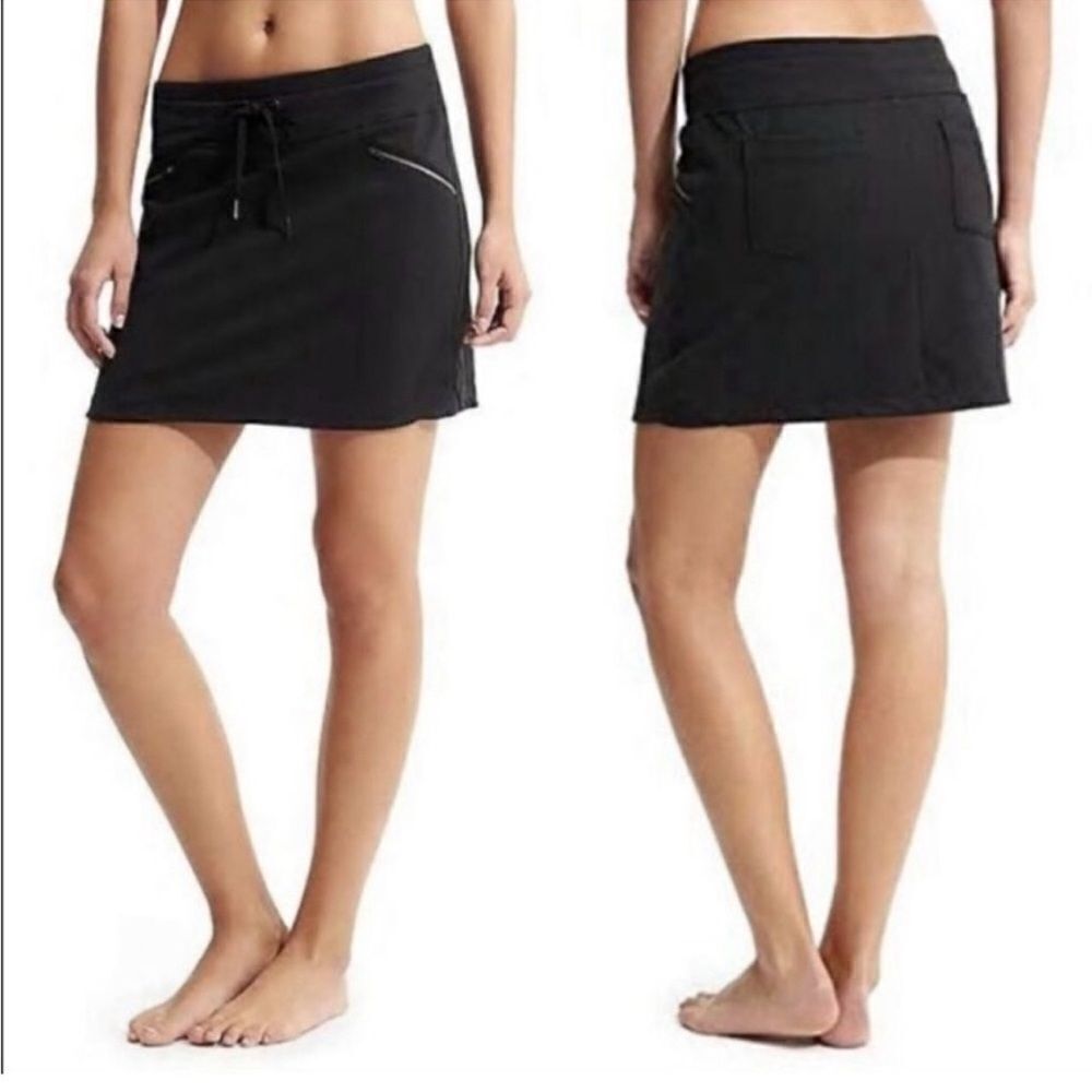 Athleta Black Metro Pull-On Active Skort Skirt Zipper Pockets